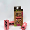 Starchly biodegradable dog poop bags with packaging on a white background